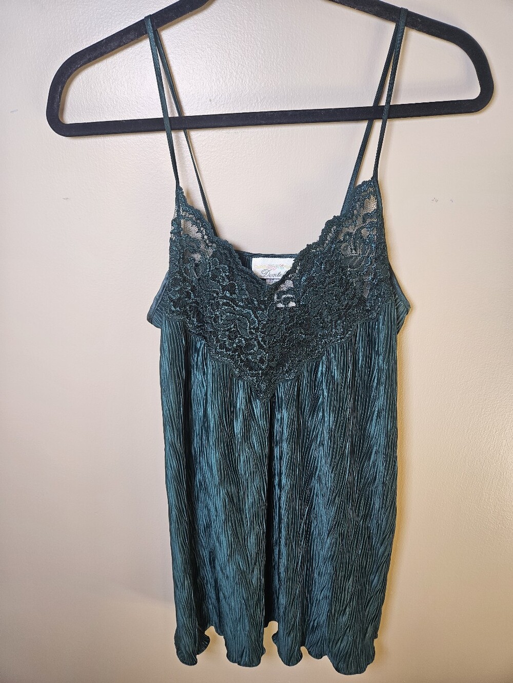 Dentelle Green Vintage Satin Mini Chemise Sexy Babydoll Nightgown Lingerie MED